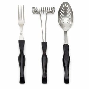 Cutco Utensil Set 3pc Fork 1726 Slotted Spoon Masher Brown Handle USA